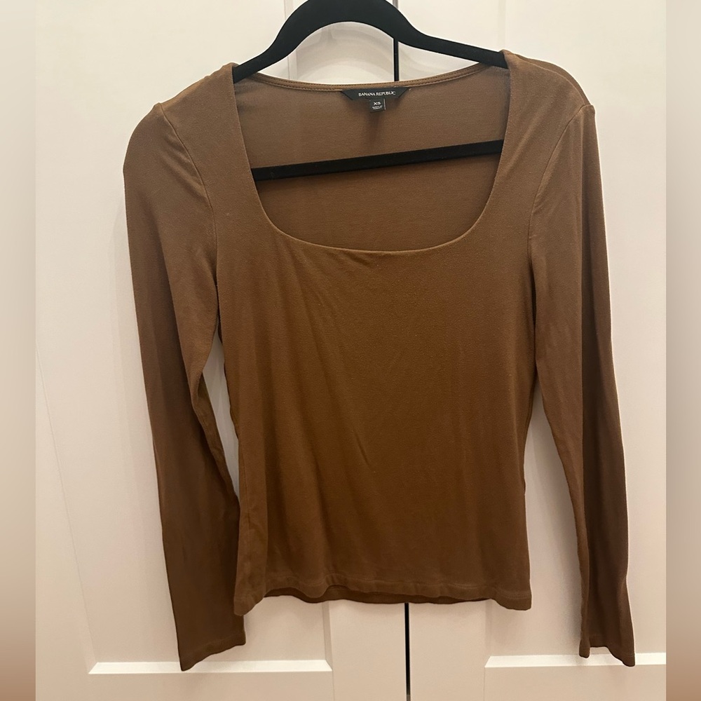 Banana Republic Square Neck Fitted Long Sleeve Top